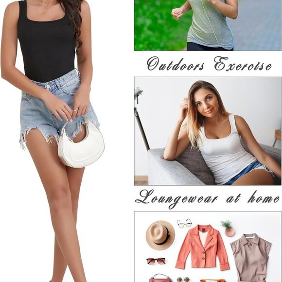 Brand New Women's Square Neck Tank Tops - 5 Pack, Multiple Colors, Various Sizes - Picture 6 of 6